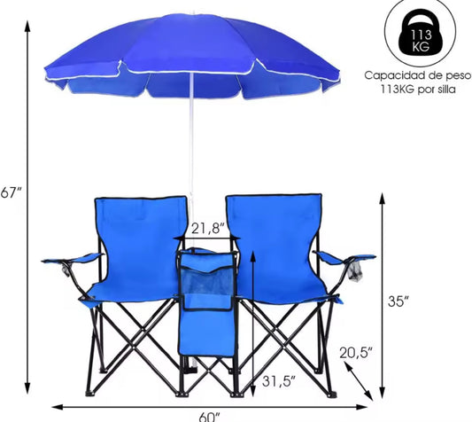 Silla doble con sombrilla nevera y posavasos (Último Stock Verano 2025)
